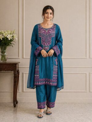 Zinc heavy embroidered 3 piece viscose suit for women